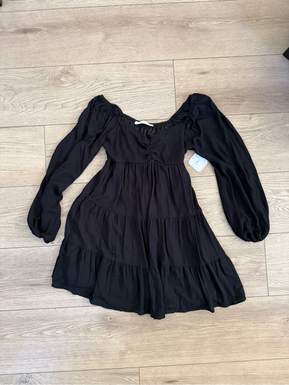 Altar'd State Black Long-Sleeve Tiered Mini Dress